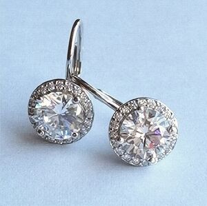 NEW sterling silver Halo cz drop earrings lever back